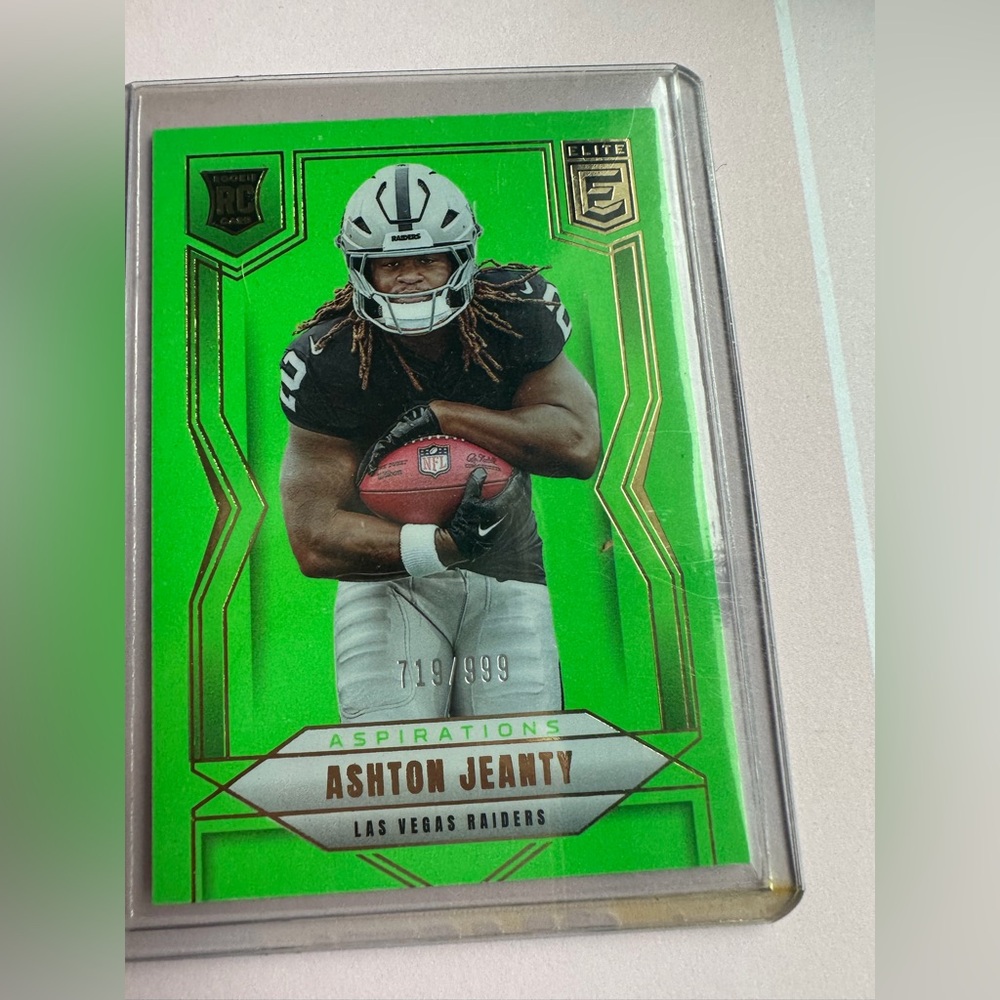 2025 Donruss Elite Ashton Jeanty #113 Aspirations Lime Green RC 719/999 Raiders